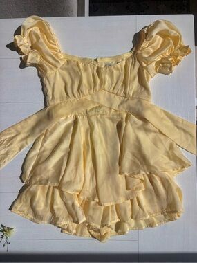 Francesca's Pale Yellow Chiffon Ruffle Top